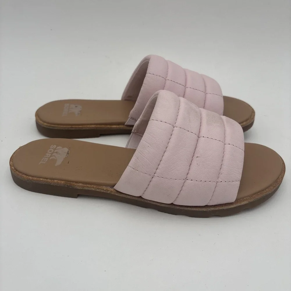 New Sorel Women's Ella III Quilted Puff Slide Pink Leather Sandals Shoes Sz‎ 8